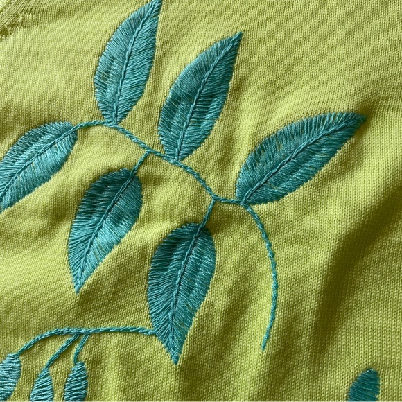 MAGGIE SWEET 100% Cotton Embroidered Lime Green Palm Trees Knit Tank, Size 4X - Picture 4 of 9